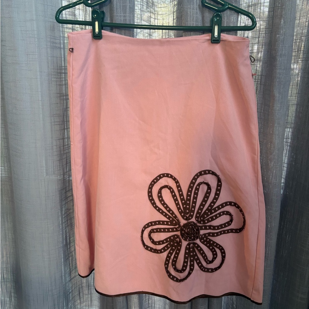 HeartSoul Pink A-Line Skirt Brown Floral Design boho hippy cottagecore size S/M